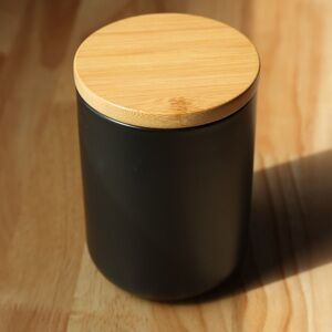 Ceramic Storage Canister/Jar with Airtight Seal Bamboo Lid, Matte Black, 27oz